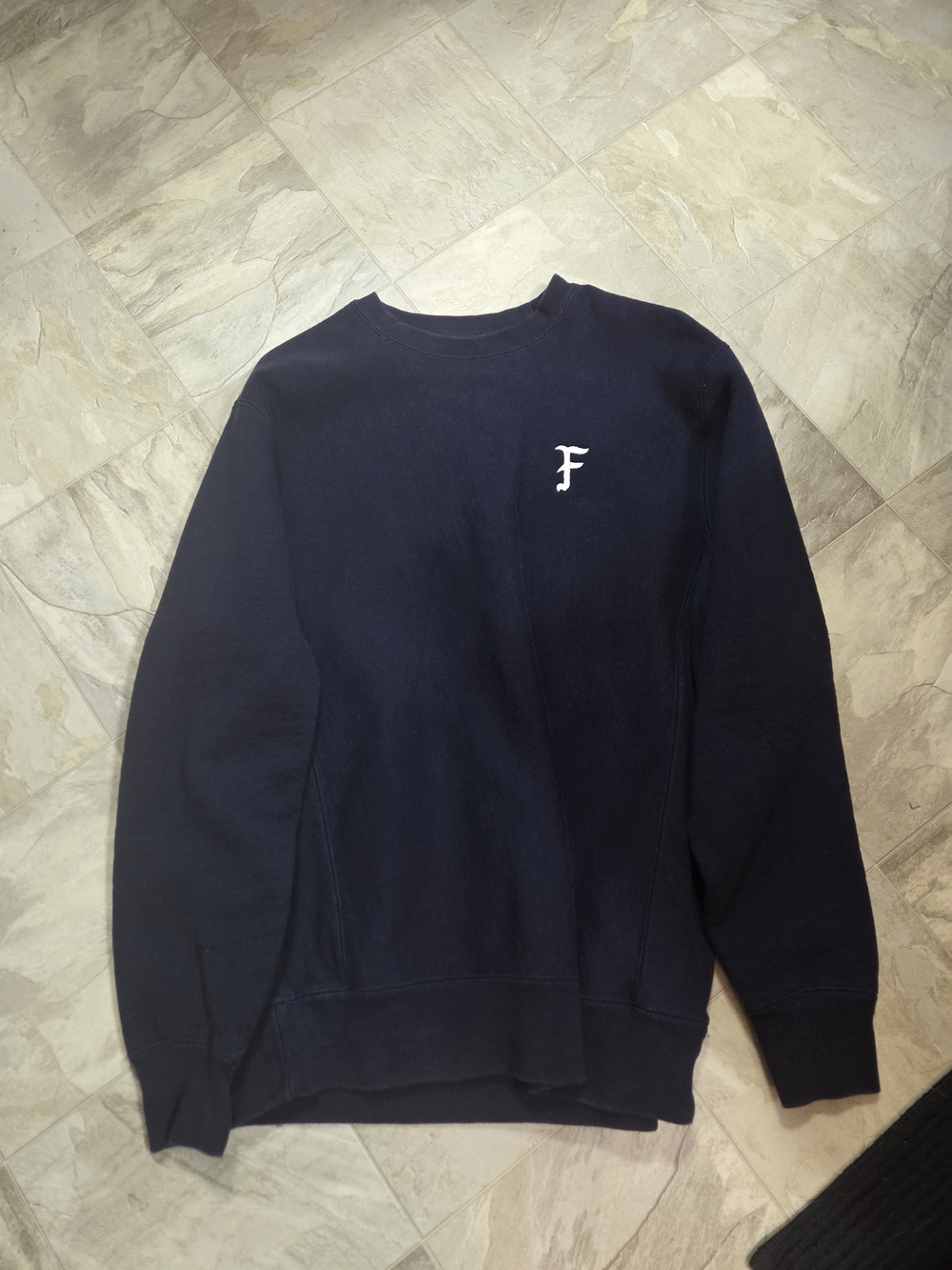 Forward Observations Group Navy Crewneck Sweater with Embroidered 'F'